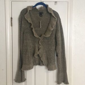 NWT Valerie Bertinelli Women's Grey Ruffle Cardigan